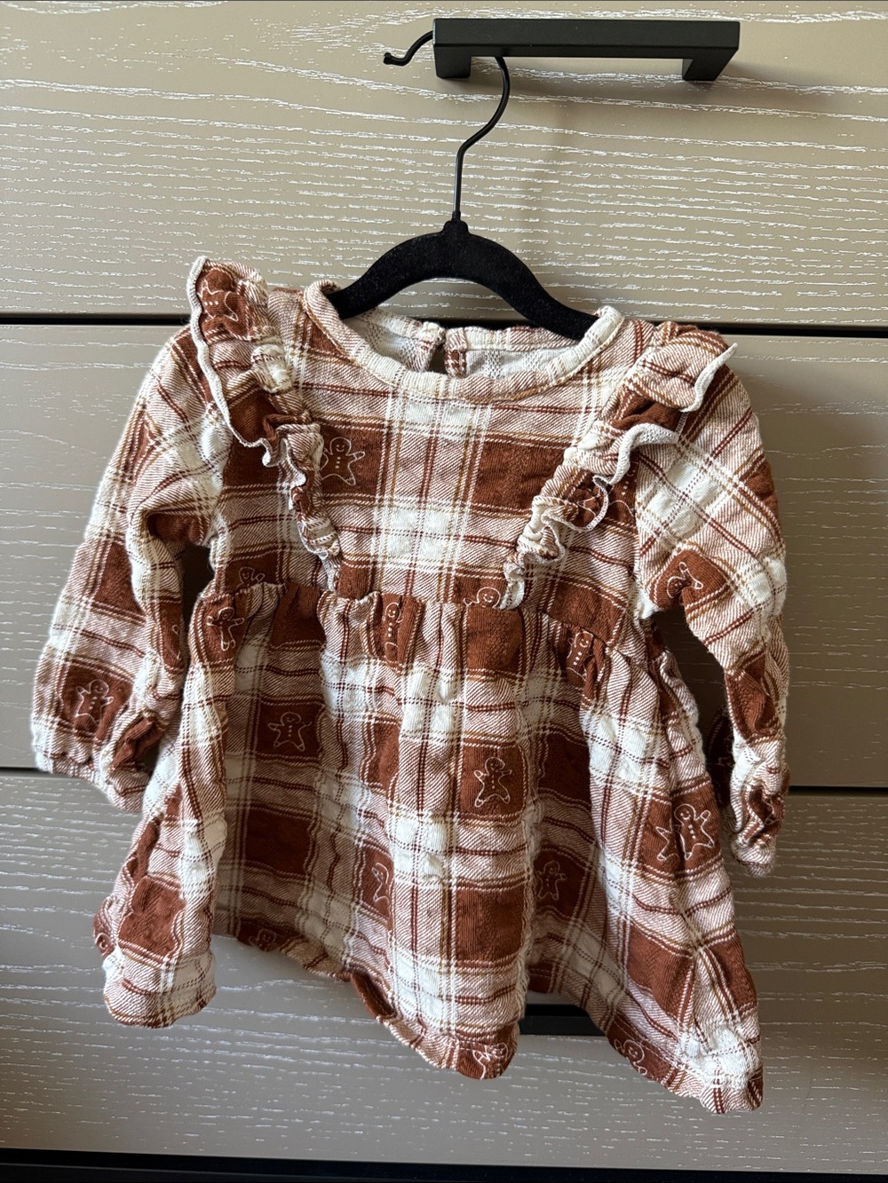 Girls' Brown & Cream Plaid Ruffle-Trim Dress Blouse